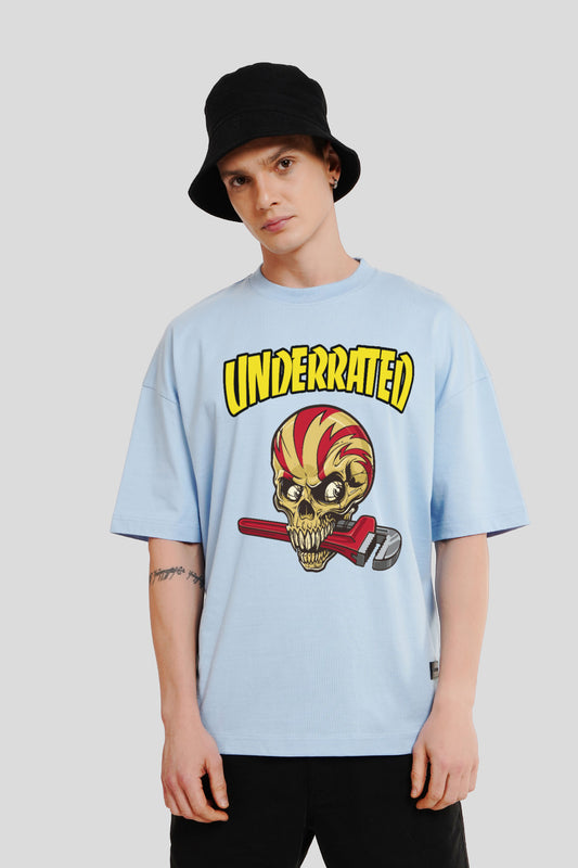 Underrated Skullanic Powder Blue Printed T-Shirt