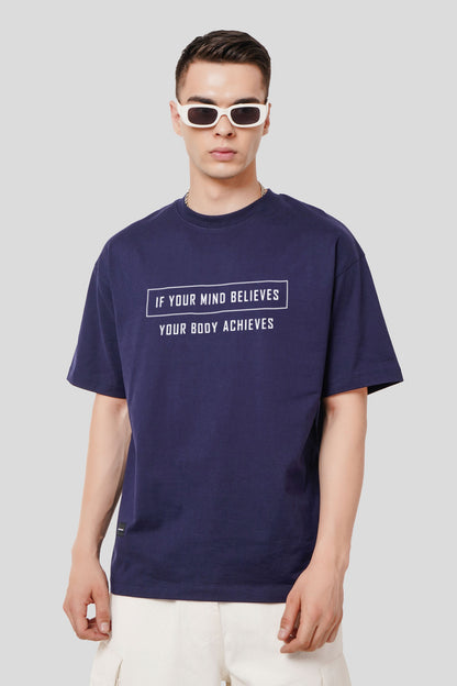 Believe To Achieve Quote Navy Blue Printed T-Shirt