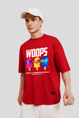Woops Red Printed T Shirt Men Baggy Fit With Front Design Pic 1