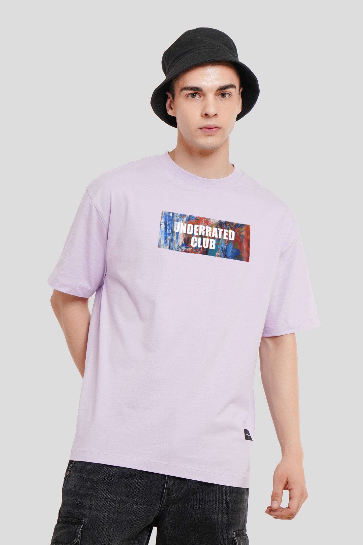 Underrated Artboard Lilac Printed T Shirt Men Oversized Fit With Front Design Pic 1
