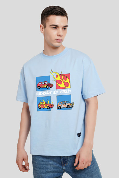 Underrated World Powder Blue Printed T-Shirt