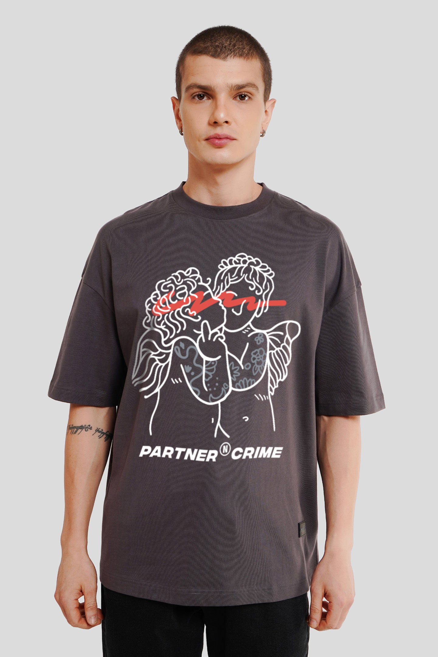 Partner N Crime Dark Grey Printed T-Shirt