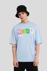 Pop It Drop It Powder Blue Printed T-Shirt Men Baggy Fit