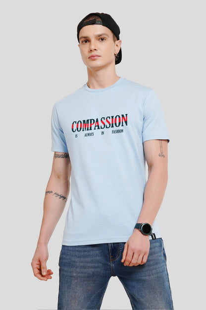 Compassion Powder Blue Printed T-Shirt Men Regular Fit