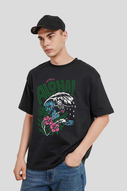 Aloha Black Printed Oversized T-Shirt