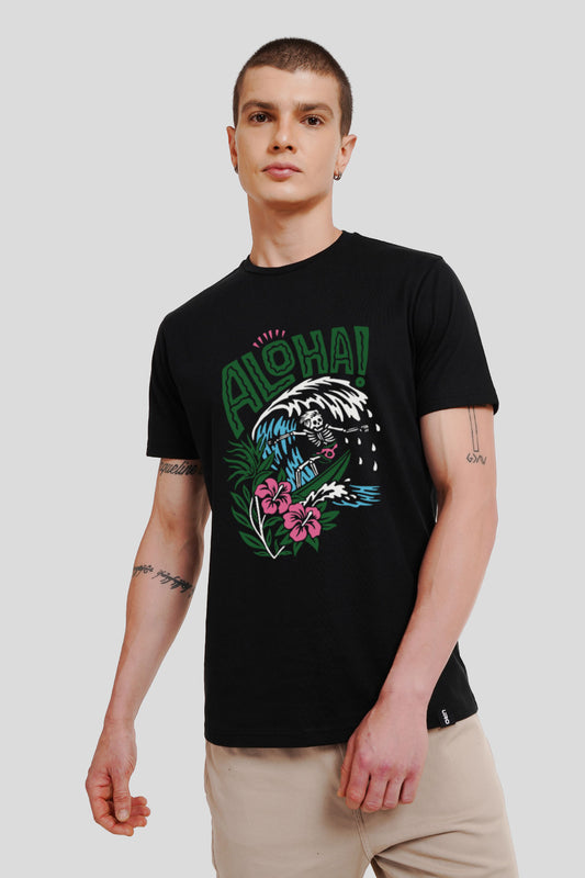 Aloha Black Printed Regular T-Shirt