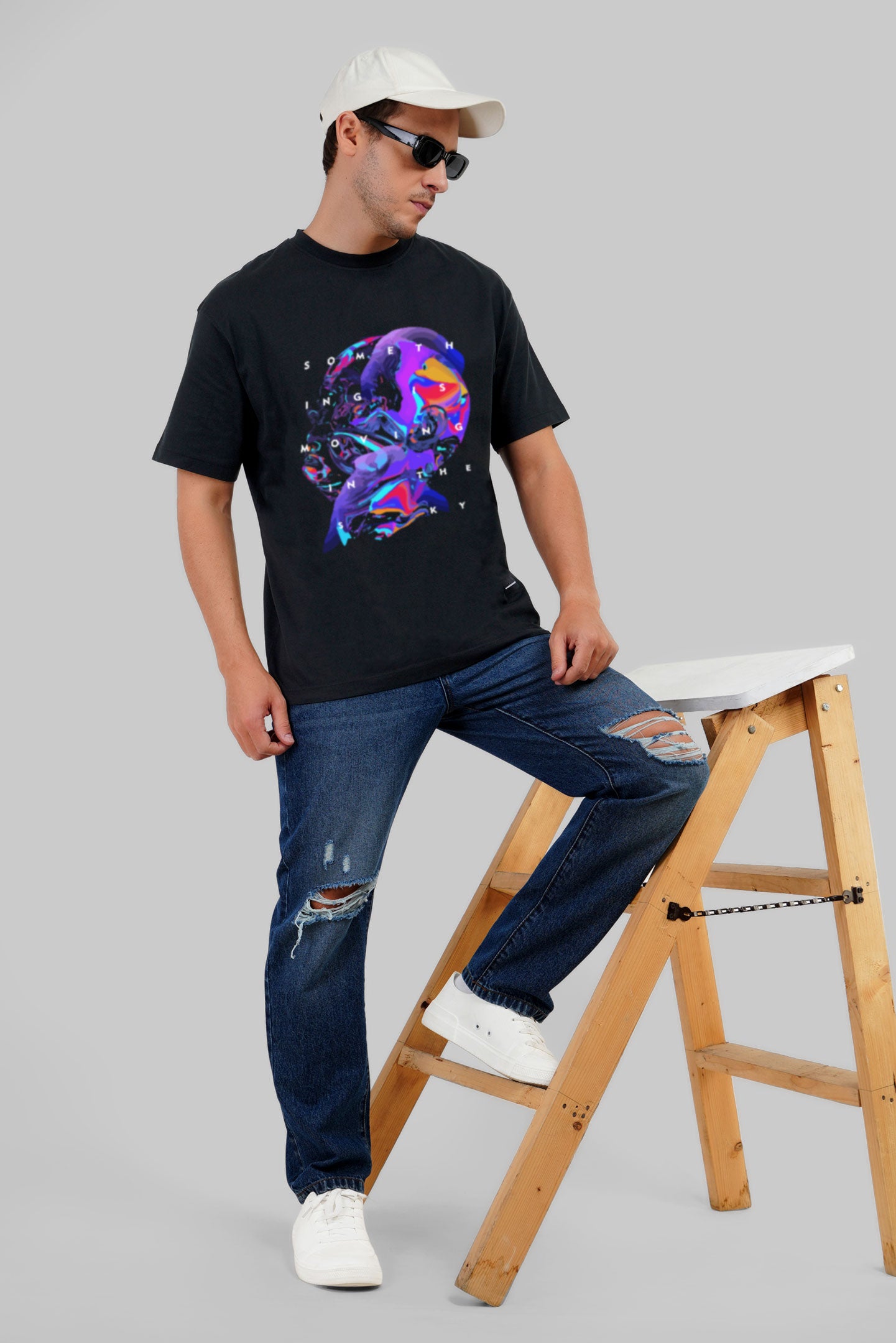 Galactic Dream Black Oversized Fit T-Shirt Men