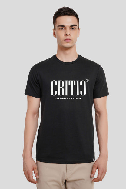 Critic Black Printed T Shirt Men Regular Fit With Front Design Pic 1