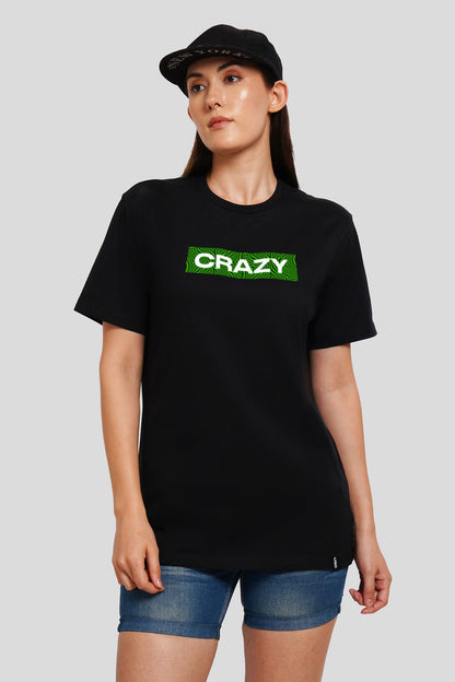 Crazy Black Printed T Shirt Women Boyfriend Fit With Front Design Pic 1