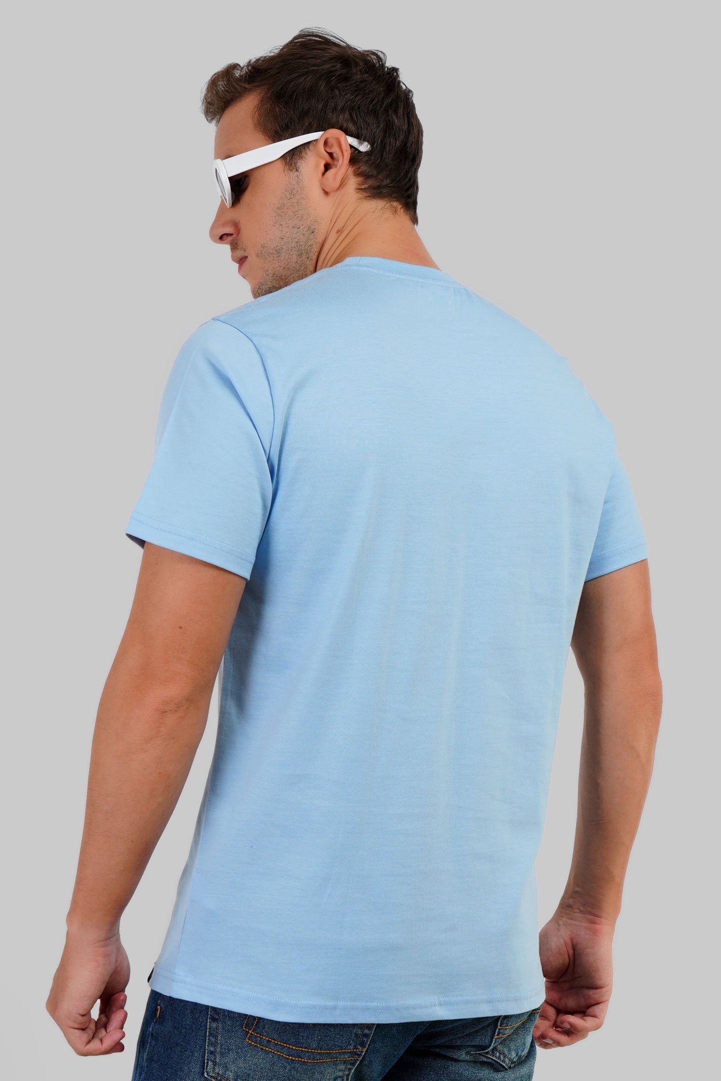 Feature Powder Blue Regular Fit T-Shirt Men