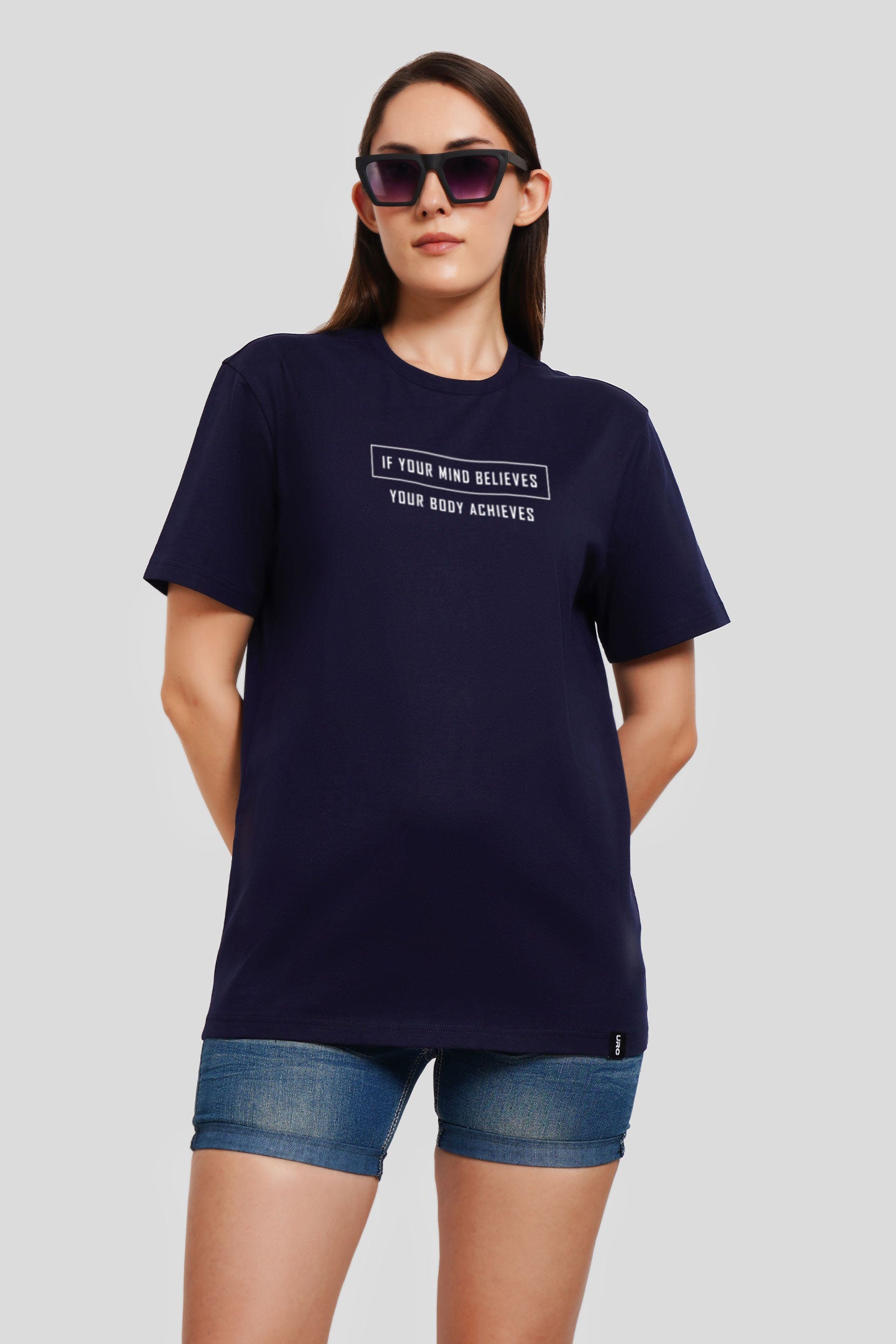 Believe To Achieve Quote Navy Blue Printed T-Shirt