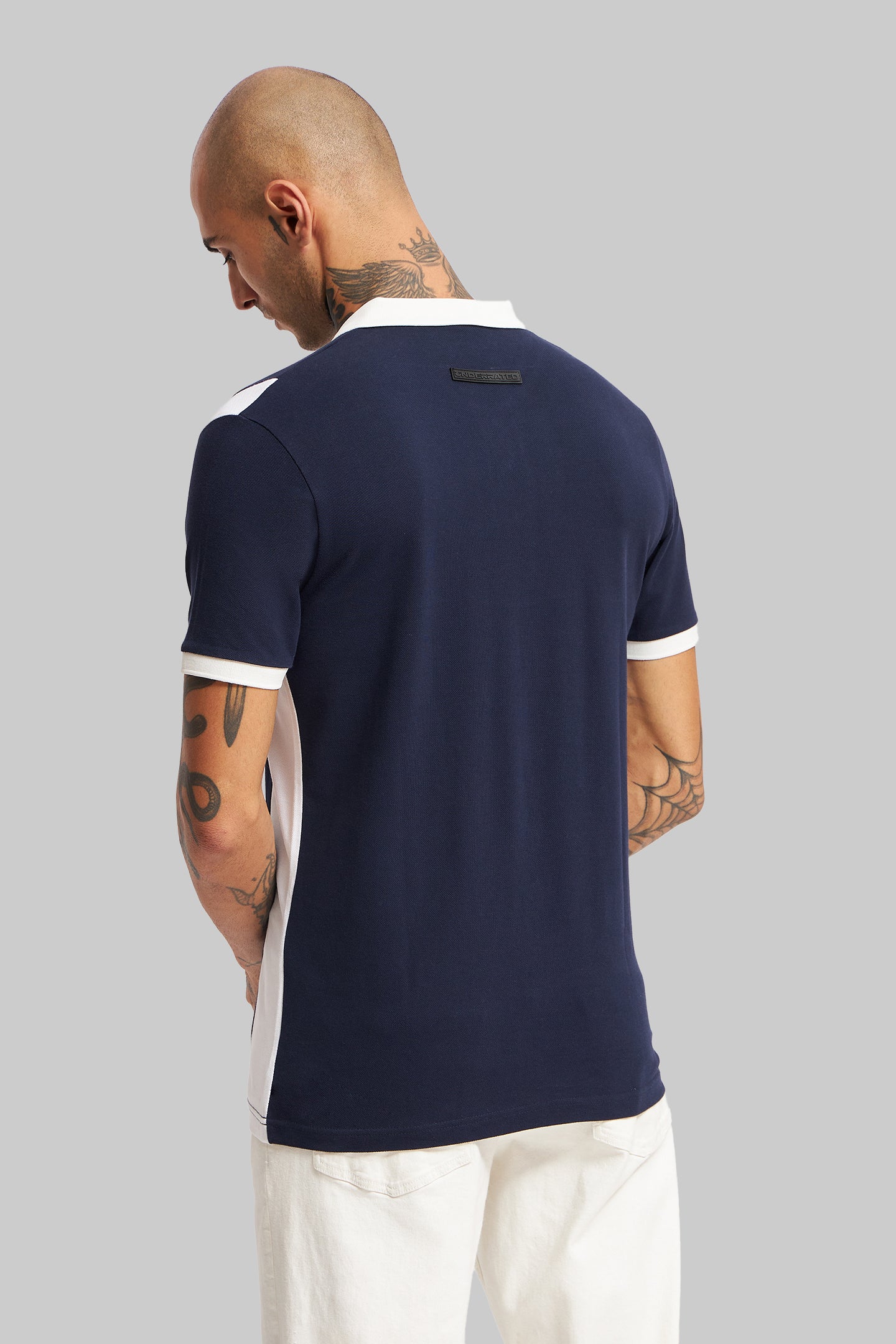 Navy Blue Colourblocked Polo T-Shirt Pic 3