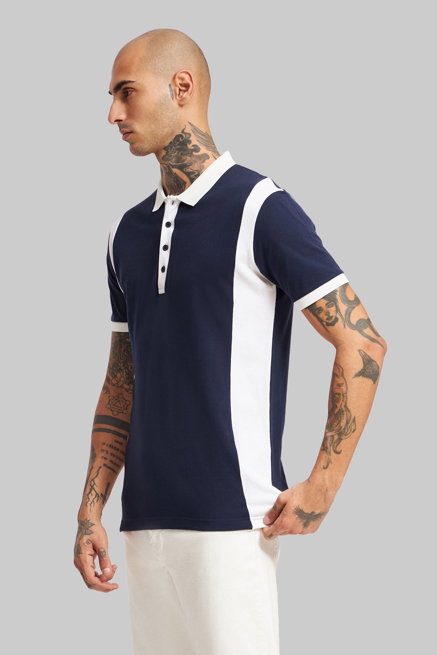 Navy Blue Colourblocked Polo T-Shirt Pic 4