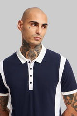 Navy Blue Colourblocked Polo T-Shirt Pic 2