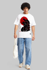 Anime Wolf White Oversized Fit T-Shirt Men Pic 2