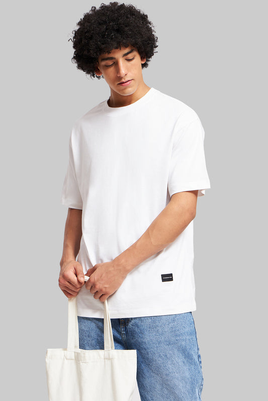 Solid White Half Sleeves T-Shirt For Men Oversized Fit Pic 1