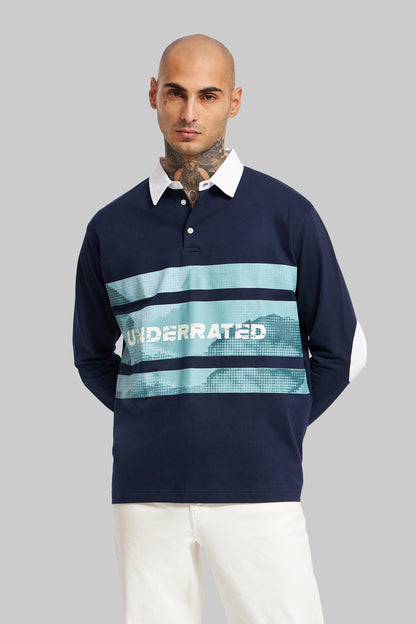 Navy Blue Printed Polo Pic 4