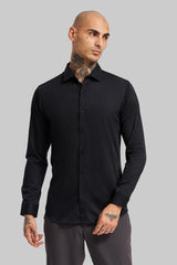 Black Solid Slim Fit Shirt Pic 3