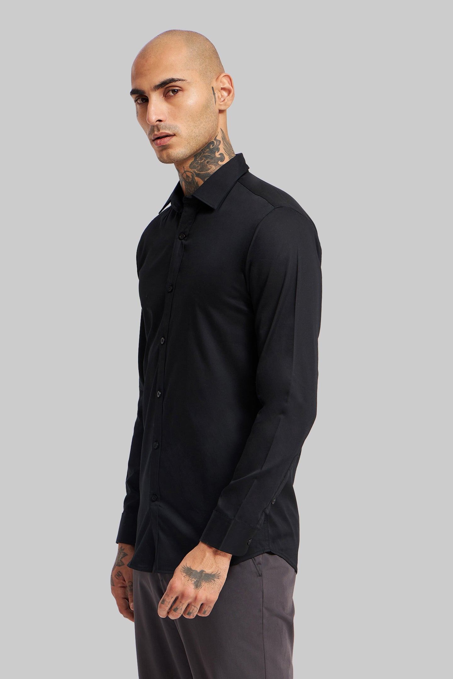 Black Solid Slim Fit Shirt Pic 4