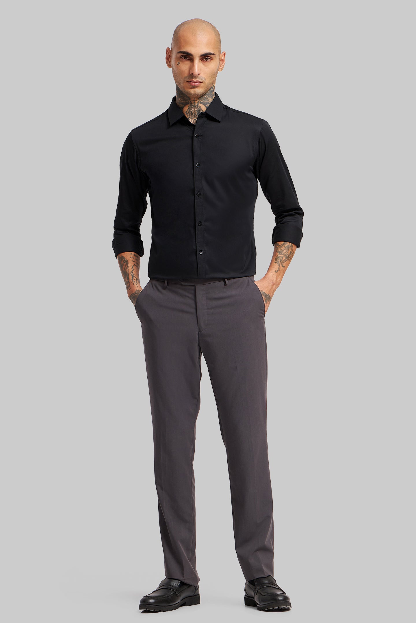 Black Solid Slim Fit Shirt Pic 5