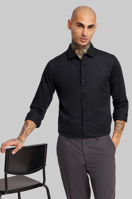 Black Solid Slim Fit Shirt Pic 1