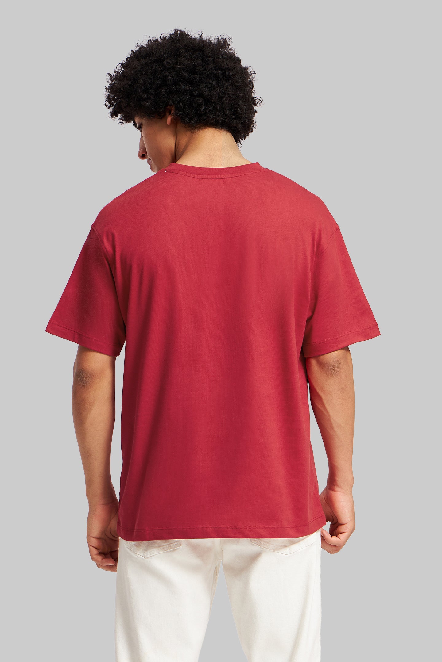 Solid Red Half Sleeves T-Shirt For Men Oversized Fit Pic 2