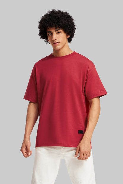 Solid Red Half Sleeves T-Shirt For Men Oversized Fit Pic 1