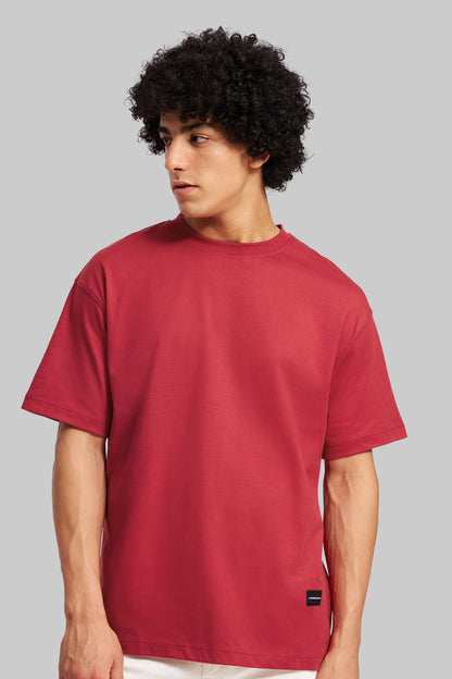 Solid Red Half Sleeves T-Shirt For Men Oversized Fit Pic 4