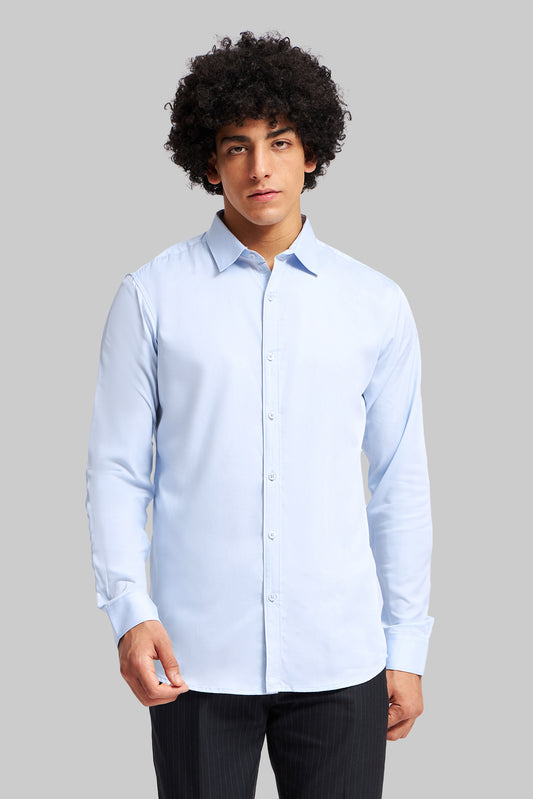 Light Blue Solid Slim Fit Shirt Pic 1