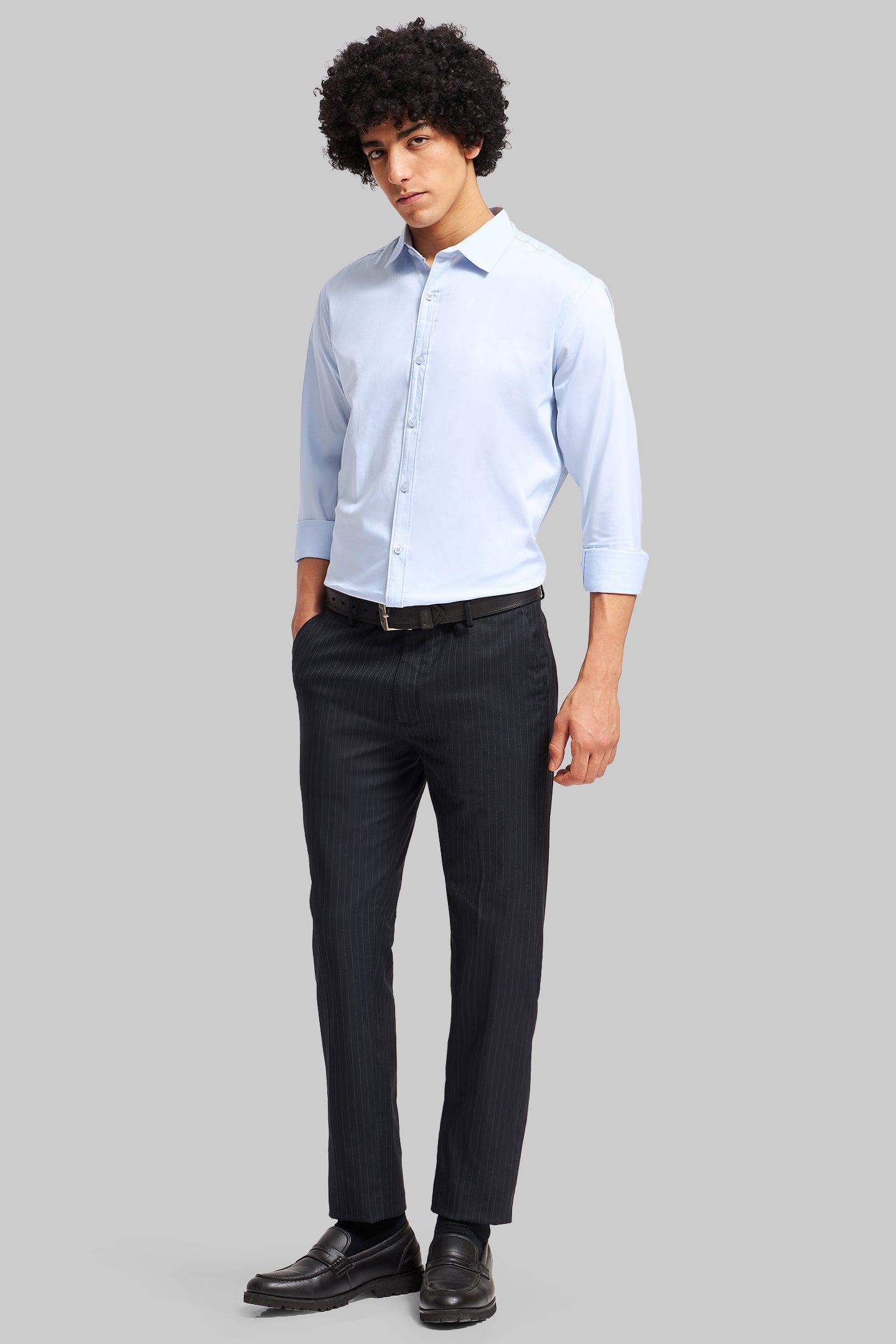 Light Blue Solid Slim Fit Shirt Pic 5