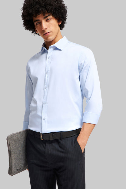 Light Blue Solid Slim Fit Shirt Pic 3