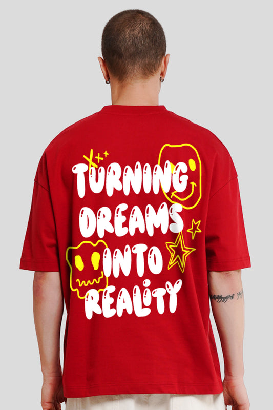 Turning Dreams Into Reality Red Printed T Shirt Men Baggy Fit With Front And Back Design Pic 1