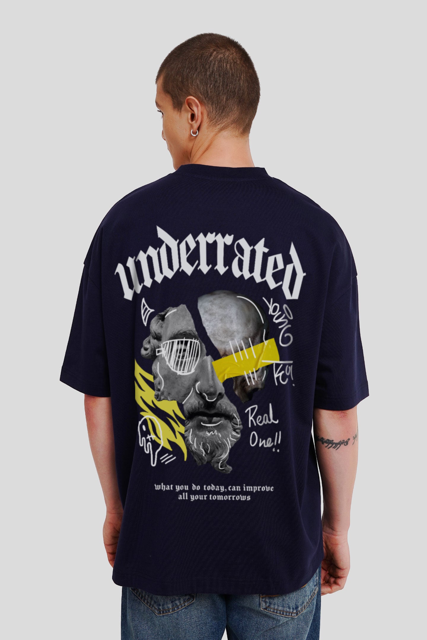 Real One Navy Blue Printed T-Shirt