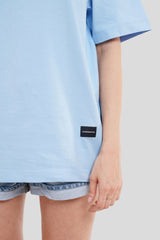 Pop It Drop It Powder Blue Printed T-Shirt Women Oversized Fit With Front Design Pic 3