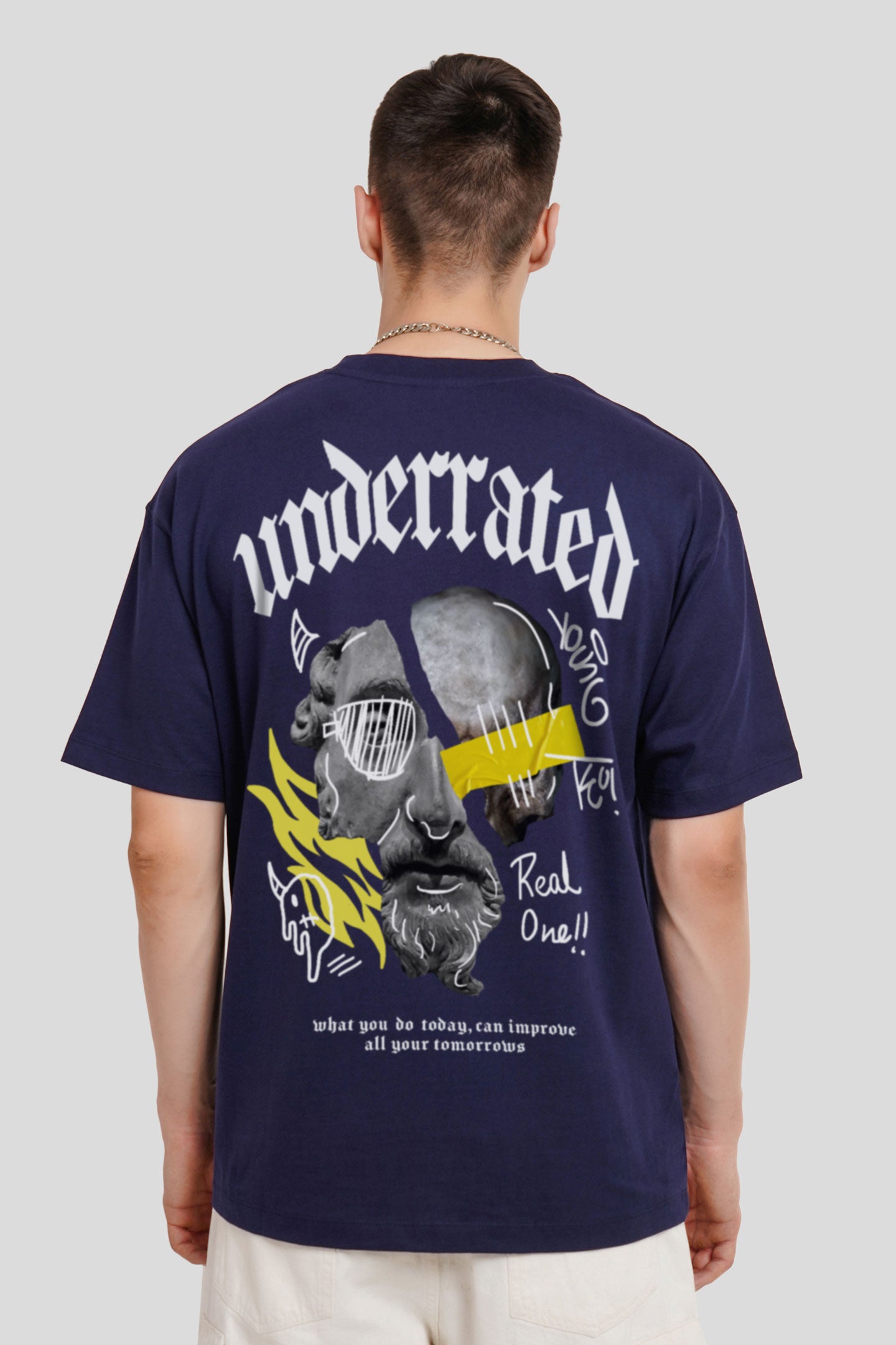 Real One Navy Blue Printed T-Shirt