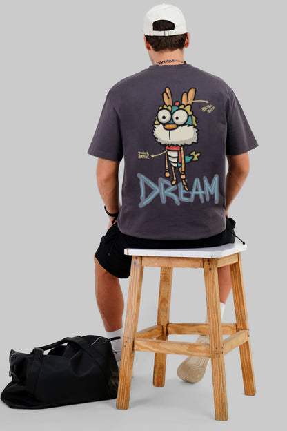 Think Brave Dream Big Dark Grey Oversized Fit T-Shirt Men