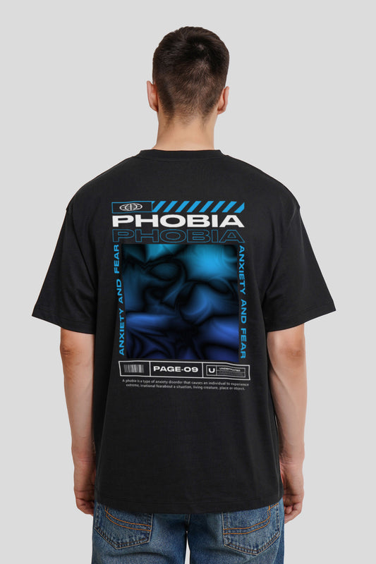 Phobia Black Printed T Shirt Men Oversized Fit With Front And Back Design Pic 1