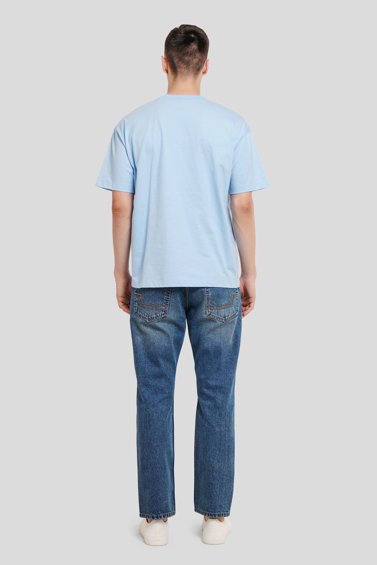Koala Fun Powder Blue Printed T Shirt Men Oversized Fit With Front Design Pic 4