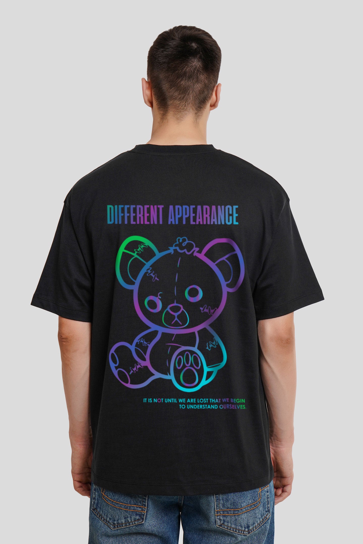 Different Appearance Black Printed Oversized T-Shirt