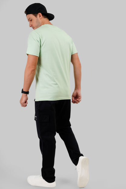 Retro College Classic Pastel Green Regular Fit T-Shirt Men