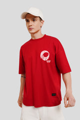 Underrated Illusions Red Printed T Shirt Men Baggy Fit With Front And Back Design Pic 1