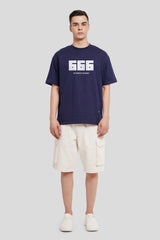 666 Navy Blue Oversized Fit T-Shirt Men Pic 4