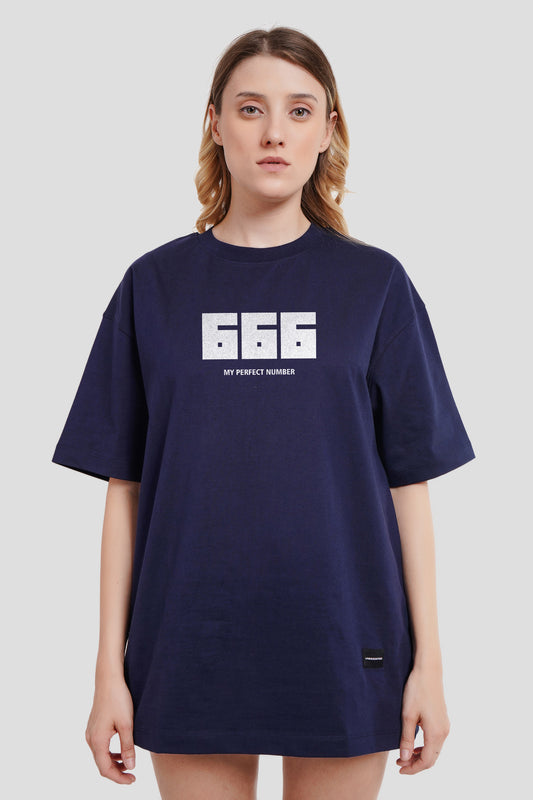 666 Navy Blue Oversized Fit T-Shirt Women