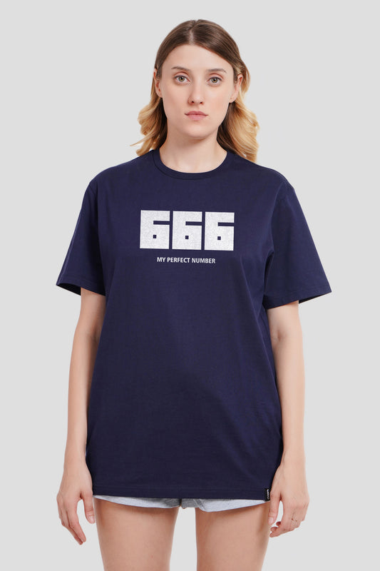 666 Navy Blue Boyfriend Fit T-Shirt Women Pic 1