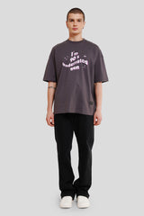 90 Gem Dark Grey Printed T Shirt Men Baggy Fit With Front Design Pic 4