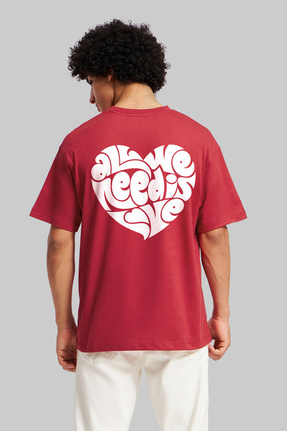 All You Need Is Love Red Oversized Fit T-Shirt Men Pic 1