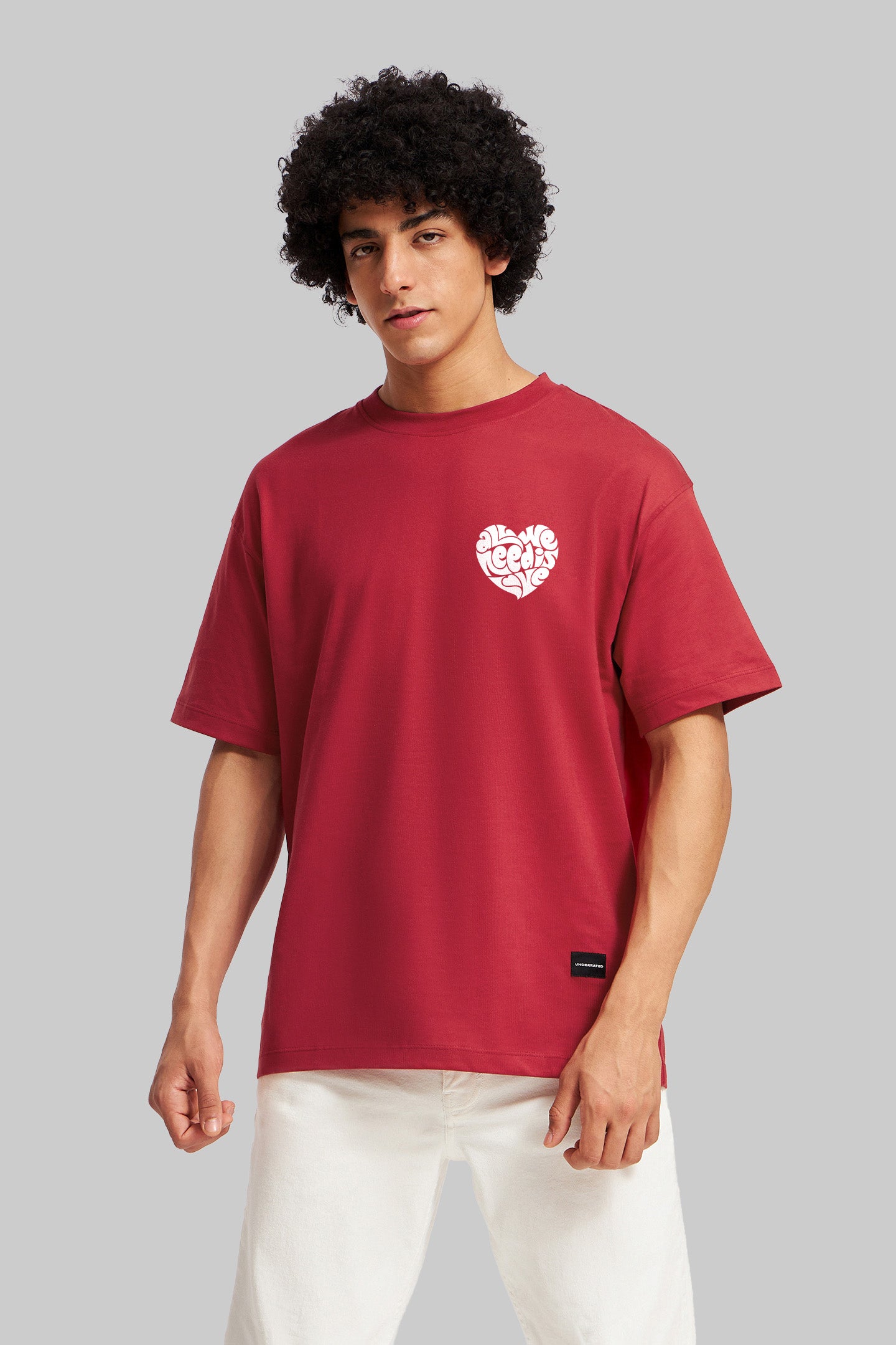 All You Need Is Love Red Oversized Fit T-Shirt Men Pic 3