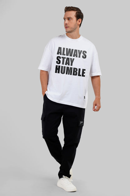 Always Stay Humble White Baggy Fit T-Shirt Men