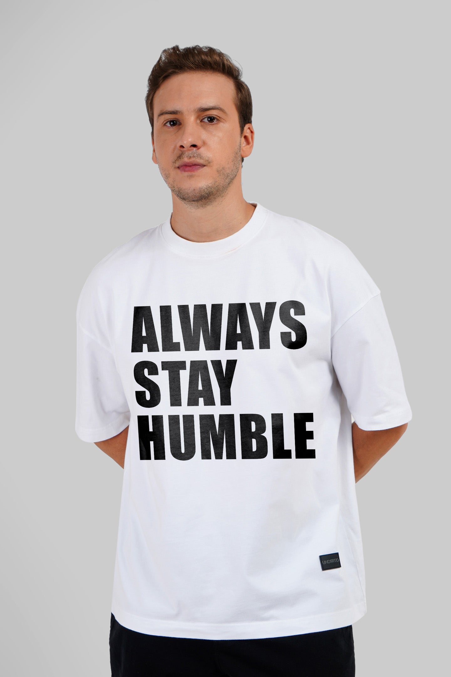 Always Stay Humble White Baggy Fit T-Shirt Men