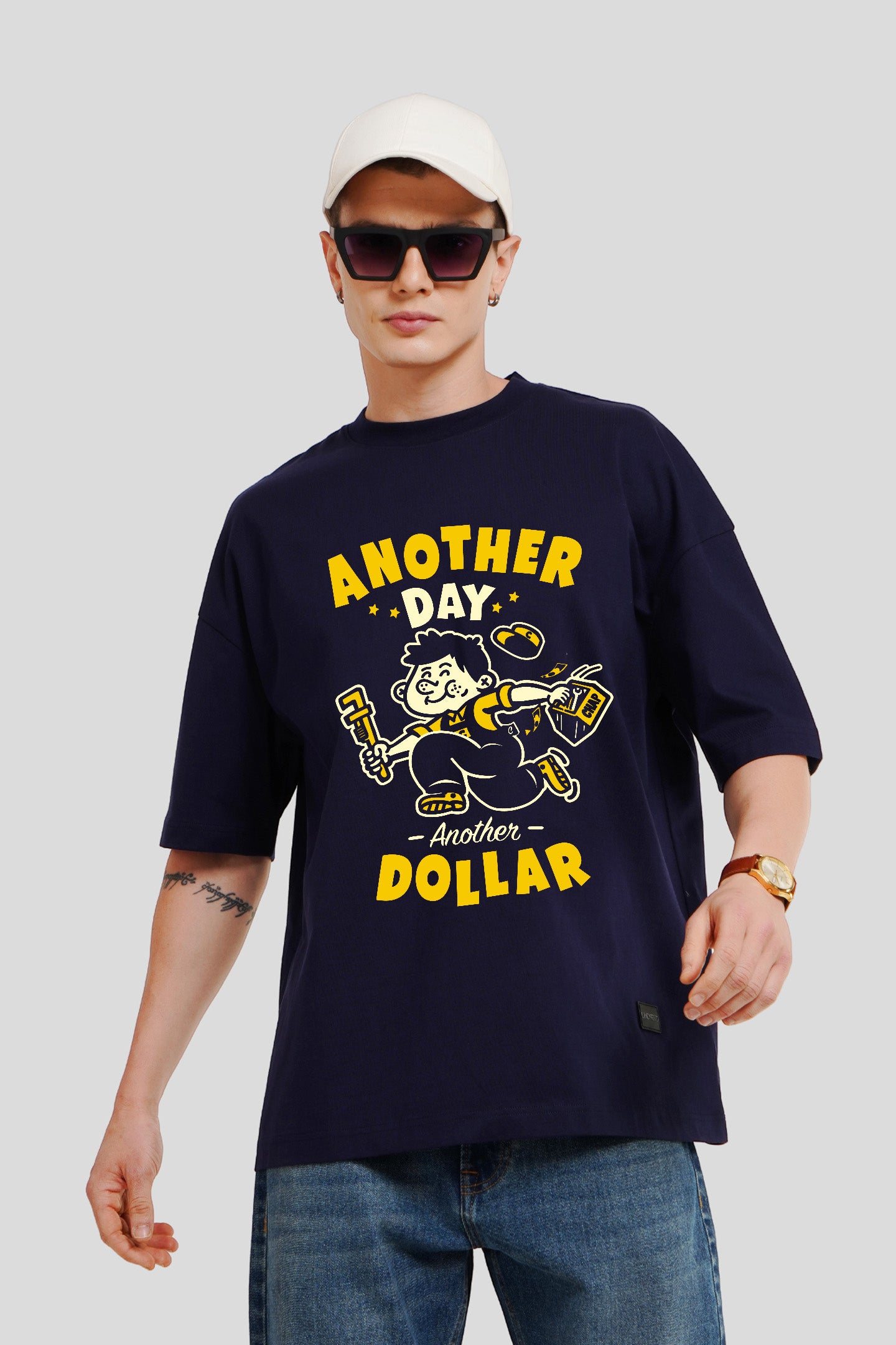 Another Day Another Dollar Navy Blue Printed T-Shirt